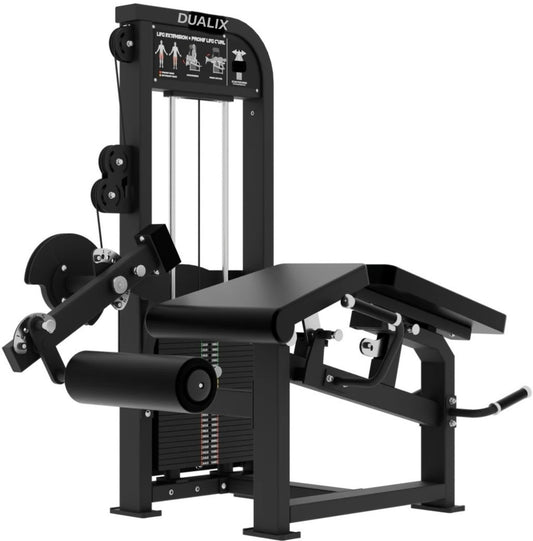 DUALIX Titan Dual Leg Extension en Lying Leg Curl – 120kg gewichtsblok – Zwart