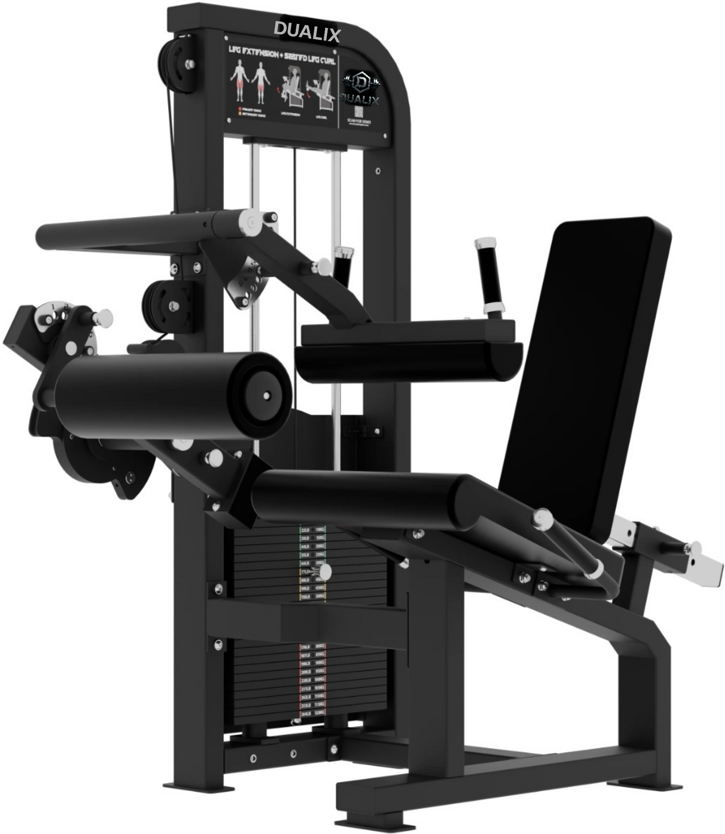 DUALIX Titan Dual Leg Extension en Leg Curl – 120kg gewichtsblok – Zwart