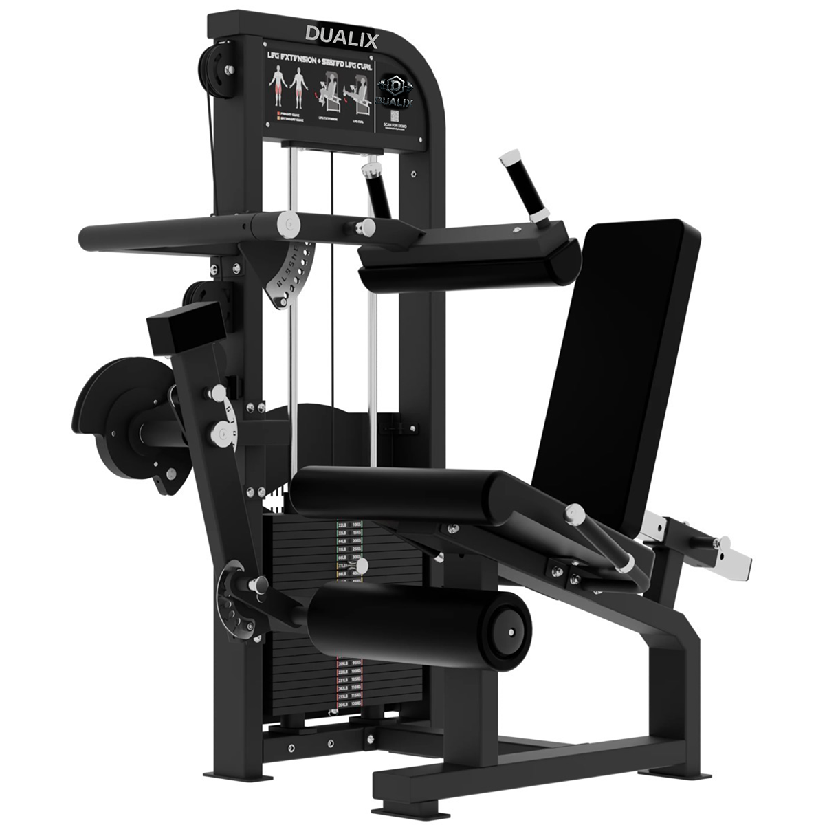 DUALIX Titan Dual Leg Extension and Leg Curl – 120kg weight stack – Black