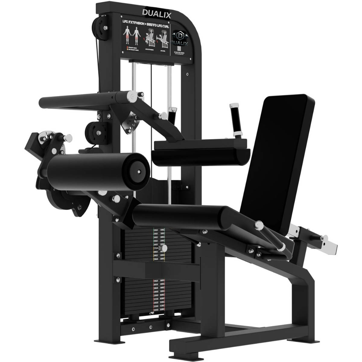 DUALIX Titan Dual Leg Extension and Leg Curl – 120kg weight stack – Black