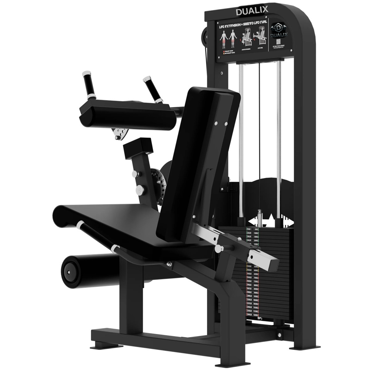 DUALIX Titan Dual Leg Extension and Leg Curl – 120kg weight stack – Black