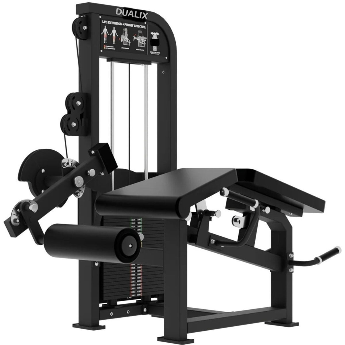 DUALIX Titan Dual Leg Extension and Lying Leg Curl – 120kg Weight Stack – Black