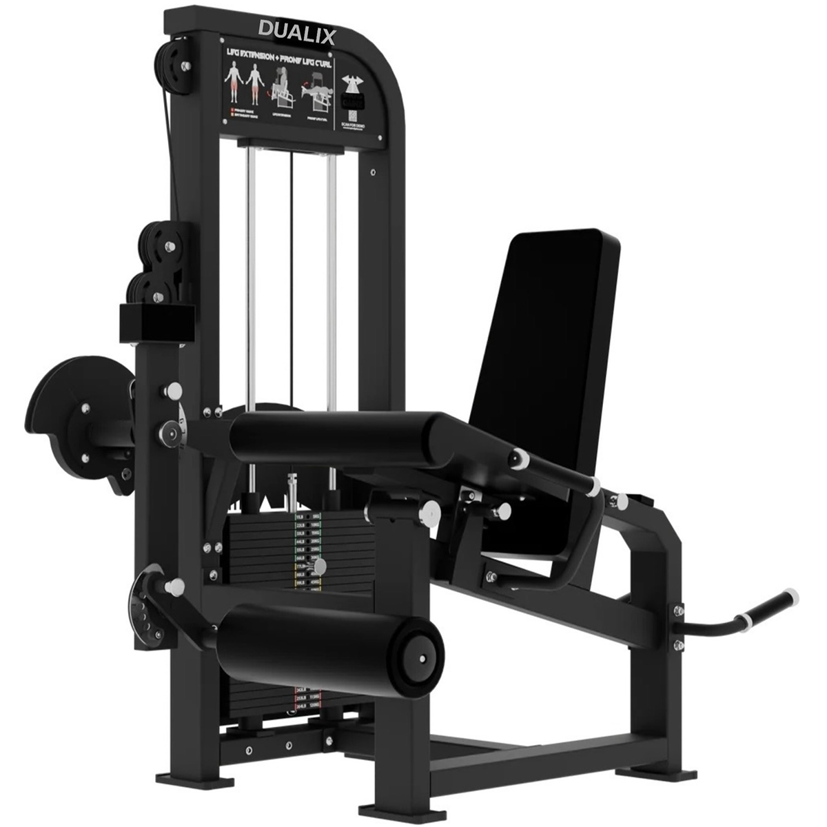 DUALIX Titan Dual Leg Extension and Lying Leg Curl – 120kg Weight Stack – Black